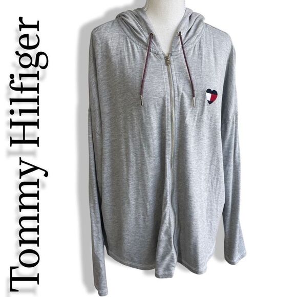 TOMMY HILFIGER Lightweight Heather Gray, Super Soft & Airy, Hooded Sweatshirt - Picture 1 of 9